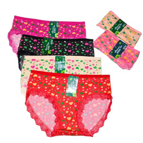 Ladies Cotton Printed Panties (Heart Design, Lace Border) – Pack of 5