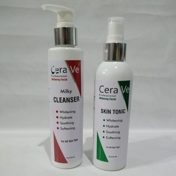 CeraVe Professional Whitening Facial Set (Milky Cleanser + Skin Tonic – 2-in-1 Combo Pack)